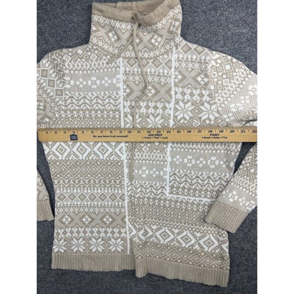 Woolrich Sweater Women's XL Beige White Snowflake Pullover Drawstring Mock Neck - Picture 3 of 7